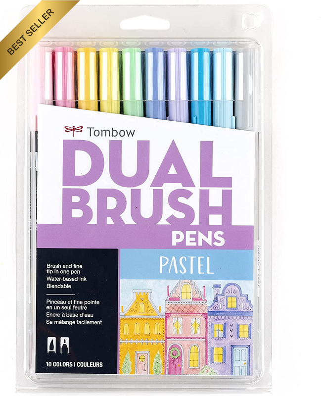 Pastel Colours Dual Brush Pen 10-Pieces Set, 1 Pack, 56187