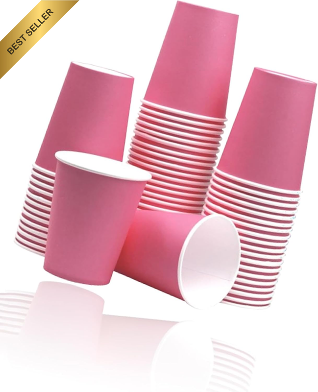 60 Pack Biodegradable Pink Paper Cups, 9Oz (250Ml) for Parties, Weddings, & DIY