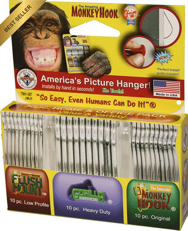s Picture Hangers Home and Office Pack, Gorilla Grade Drywall Hooks, Flush Mount