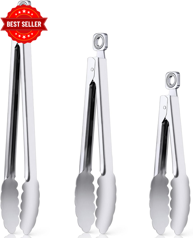 7/9/12 Inch Kitchen Tongs for Cooking, Heat Resistant Stainless Steel Tongs