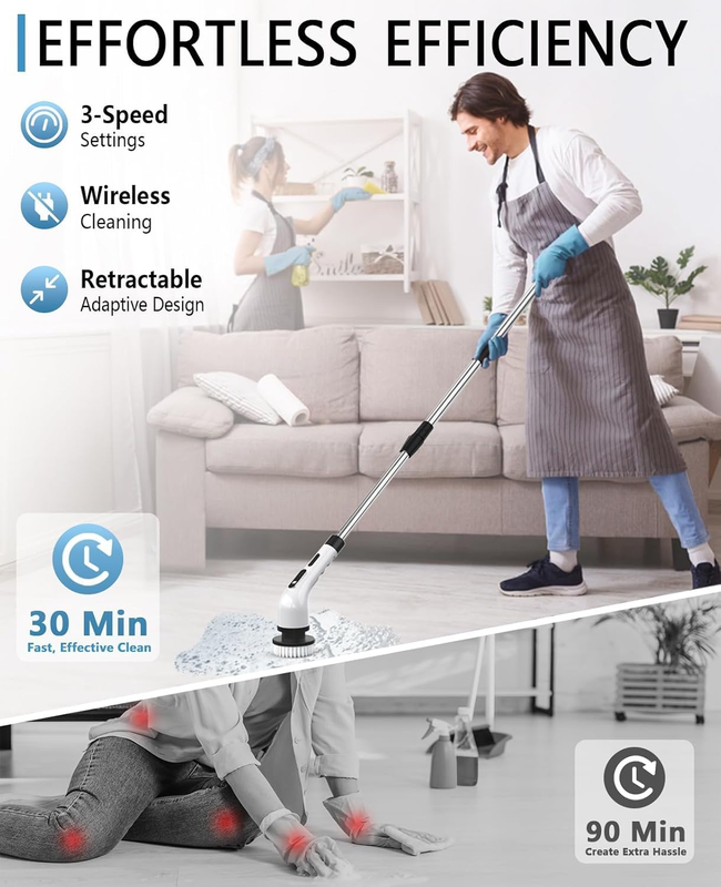 Electric Spin Scrubber Cordless, Power Scrubber with 9 Replaceable Brush Heads,