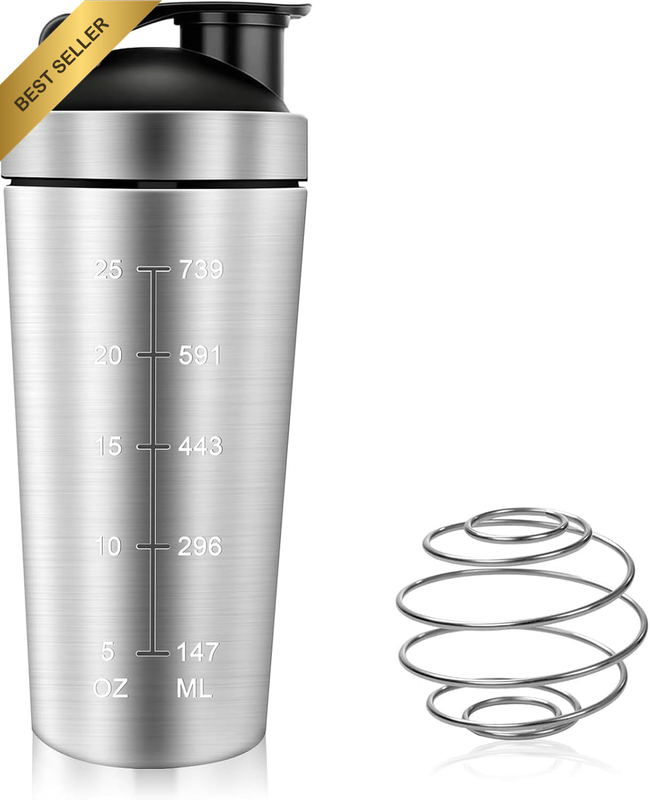 750ML Protein Shaker Bottle with Mixball, Stainless Steel Protein Shaker to Go M
