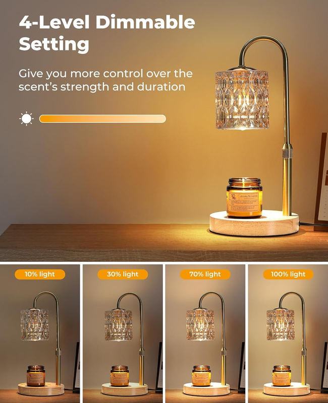 Candle Warmer Lamp, Candle Warmer with Timer and Dimmer, Adjustable Height, Elec