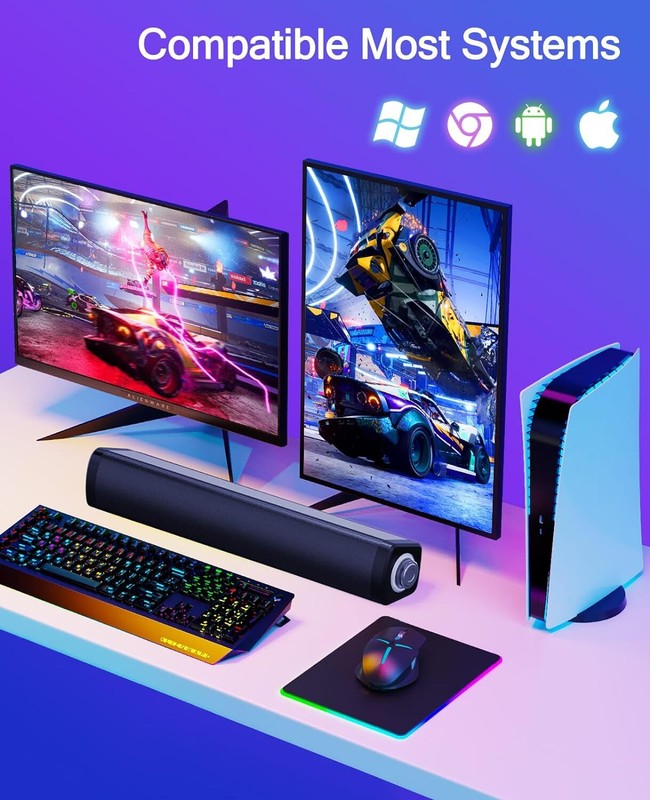 Sound Bar PC Speakers Computer Speaker Desktop Monitor Bluetooth USB Laptop Mac