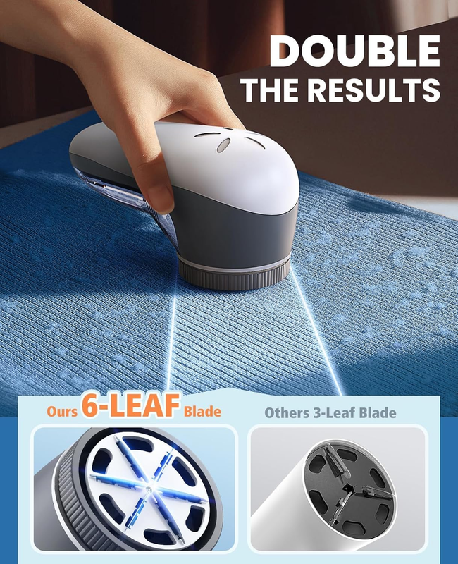 Lint Remover for Clothes, Fabric Shaver with 6-Leaf Blades, Lint Shaver Sweater