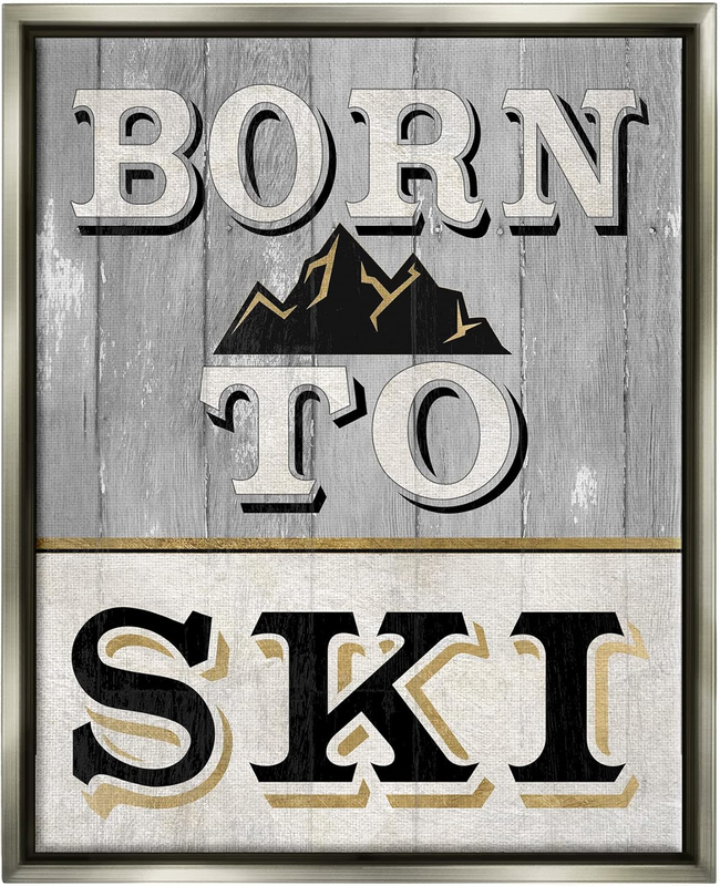 Born to Ski Mountain Sign Floating Framed Wall Art, Design by Livi Finn
