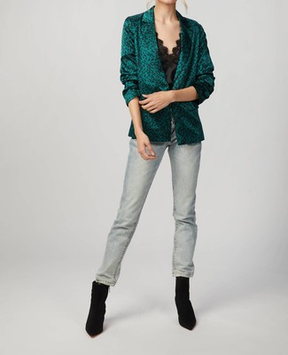 Pre-owned New York Cami Nyc Ollie Blazer In Emerald Leopard In Pattern