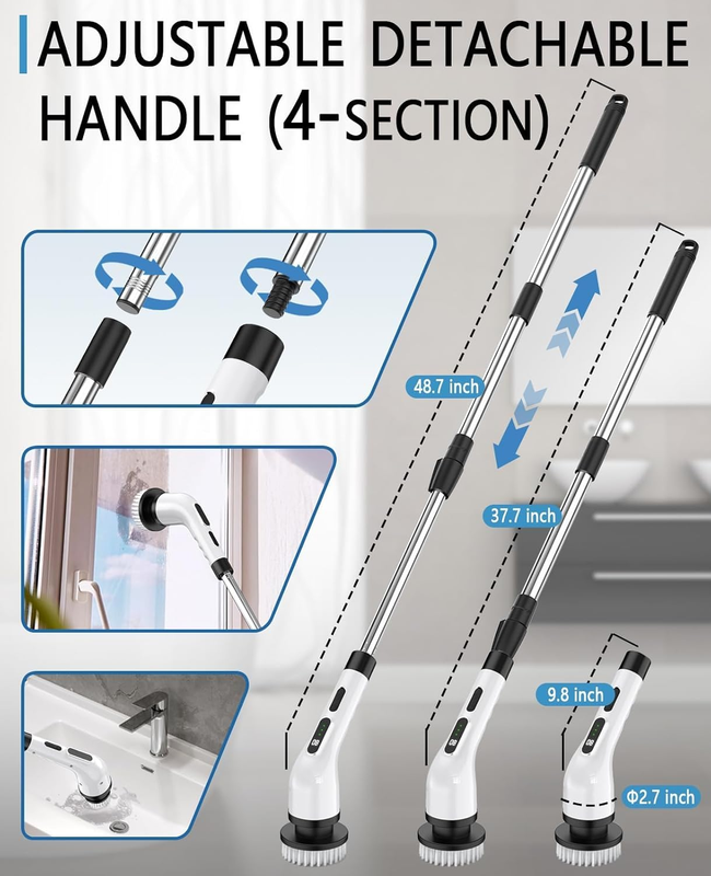 Electric Spin Scrubber Cordless, Power Scrubber with 9 Replaceable Brush Heads,