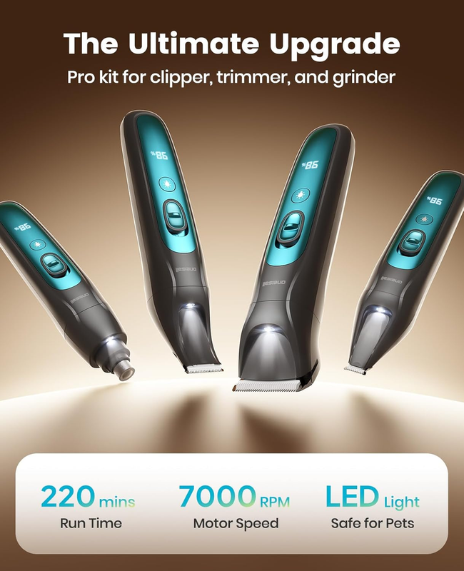 Silent Dog Clippers for Grooming, LED Light Dog Paw Trimmer Dog Nail Grinder, Re