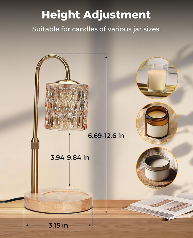 Candle Warmer Lamp, Candle Warmer with Timer and Dimmer, Adjustable Height, Elec
