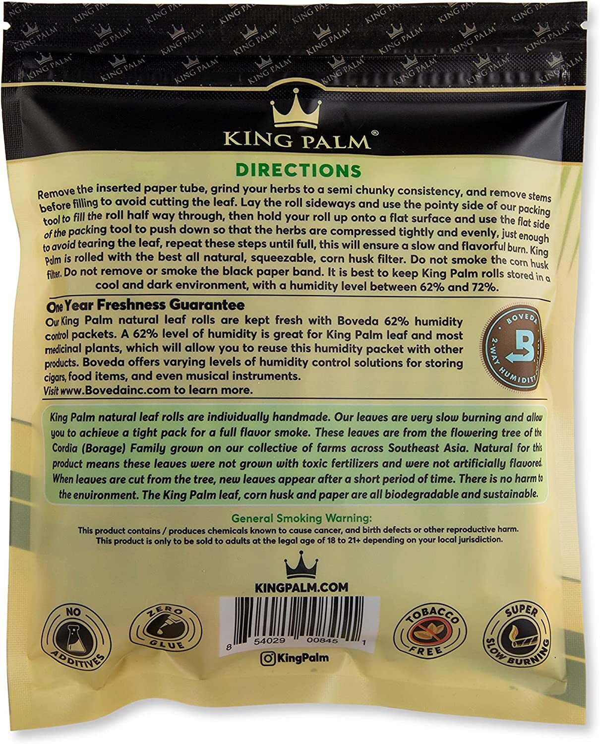 King Palm | Slim Size | Natural | Organic Prerolled Palm Leafs | 25 Rolls