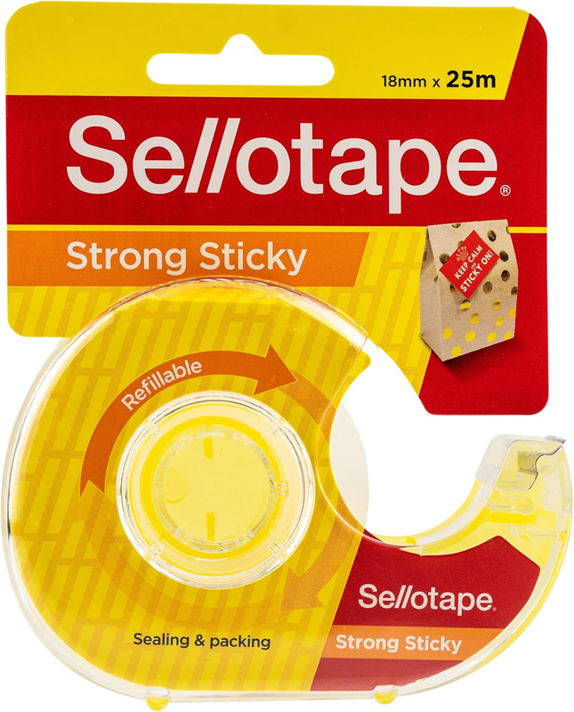 Strong Sticky Transparent Tape with Dispenser, Crystal Clear, 18Mm X 25M, Strong