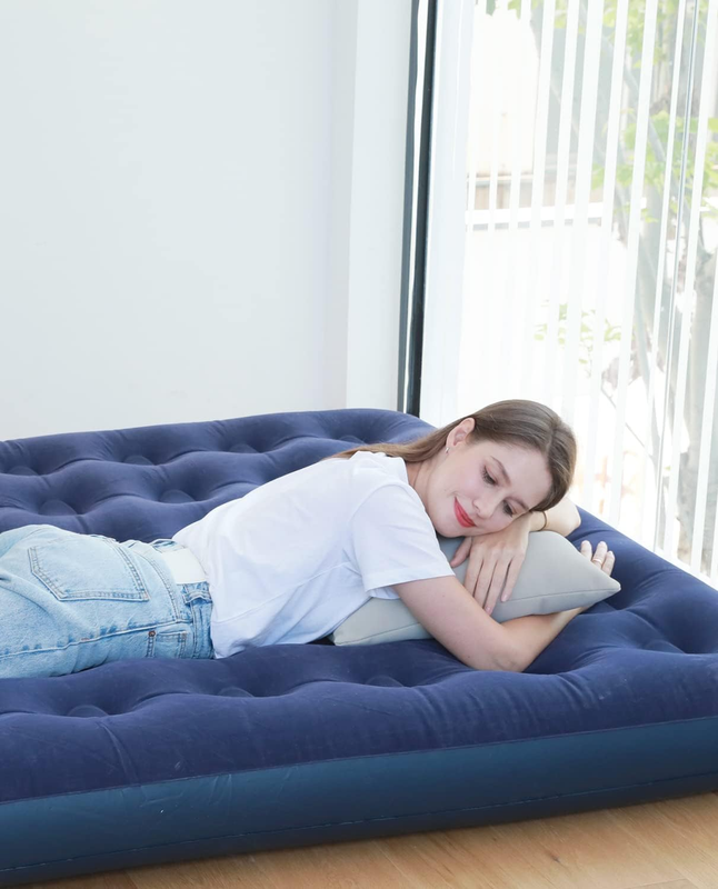 Twin Size Air Mattress for Inflatable - Portable Blue Blow up Mattresses with Fl