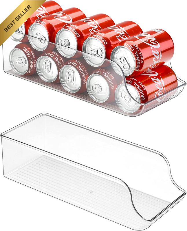 2 Pack Can Drink Dispenser for Refrigerator, Clear Plastic Soda Holder, Storage