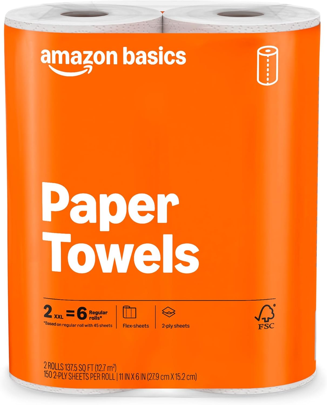 2-Ply Flex-Sheets Paper Towels, 2-Pack, 150 Sheets per Roll, 2 Basics Rolls = 6