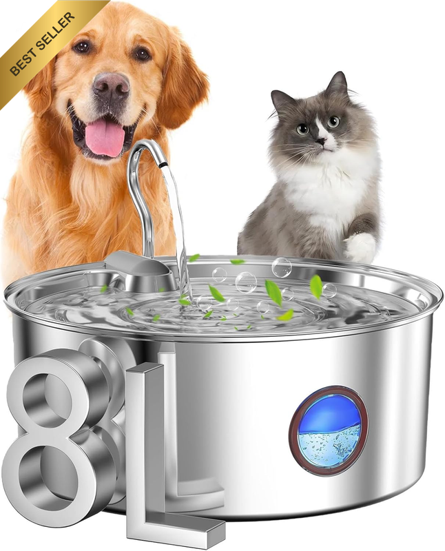 Cat Water Fountain Stainless Steel 8L/270oz, Large Automatic Pet Drinking Dispen
