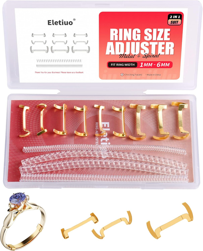 13 Pack Filled Gold Metal Ring Guard with 4 Sizes Spirals,Invisible Ring Size Ad