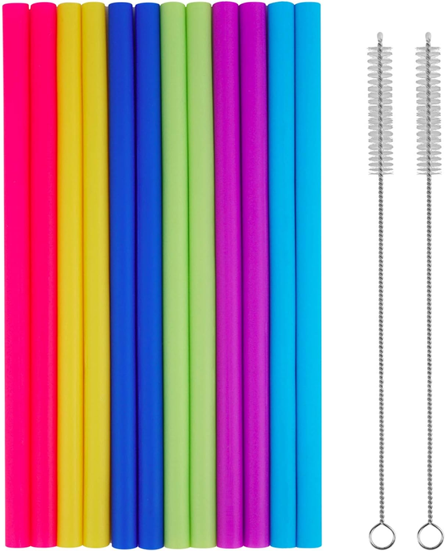 14PCS Reusable Silicone Straws with Cleaning Brushes, 10