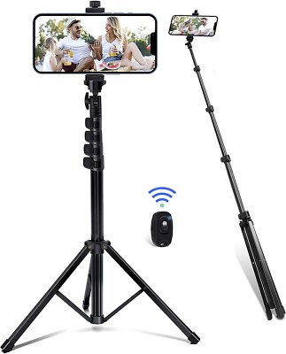 Phone Tripod Stand Selfie Stick 60 In Aluminum Alloy Live Stream WIRELESS REMOTE