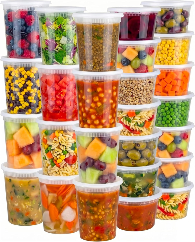 48 Sets Deli Containers with Lids  16Oz & 32Oz  Leak Proof, Mi...