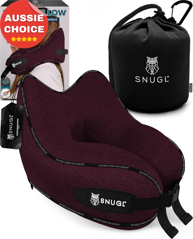 Travel Neck Pillow Memory Foam Airplane Sleep Aid Travel Accessories Dark Red