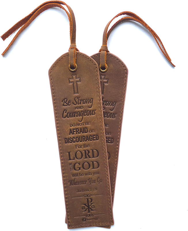 Leather Bible Bookmarks - 2 Leather Christian Bookmarks with Inspirational Bible