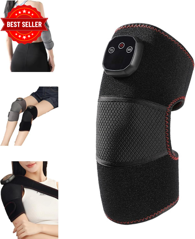 Cordless Knee Massager for Pain Relief, 4-Level Heat and 3-Speed Vibration, Rech