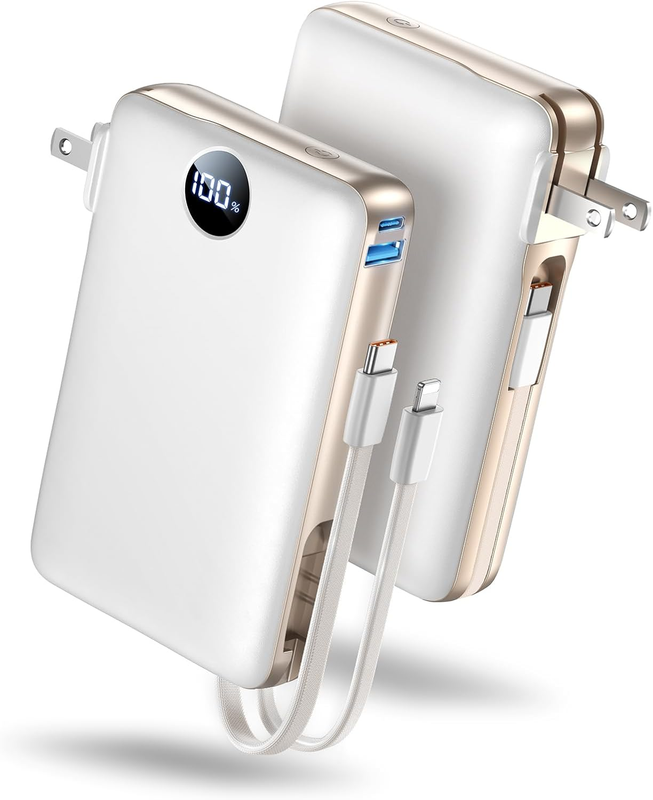 Power Bank, 50000 Mah Portable Charger with Built in Cable & Wall Plug, 22.5W Fa