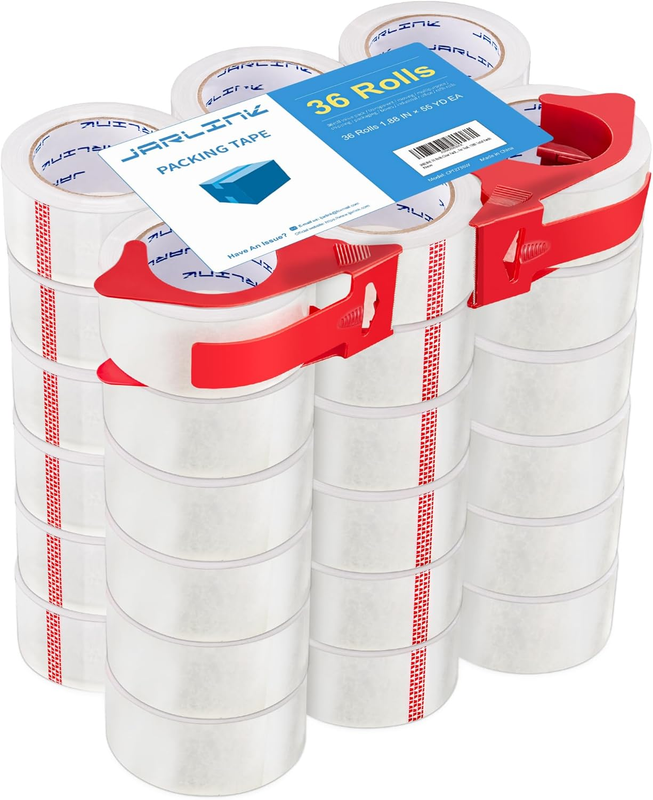 36 Rolls Clear Packing Tape with 2 Dispensers for Shipping | 2.7Mil Thick, 1.88