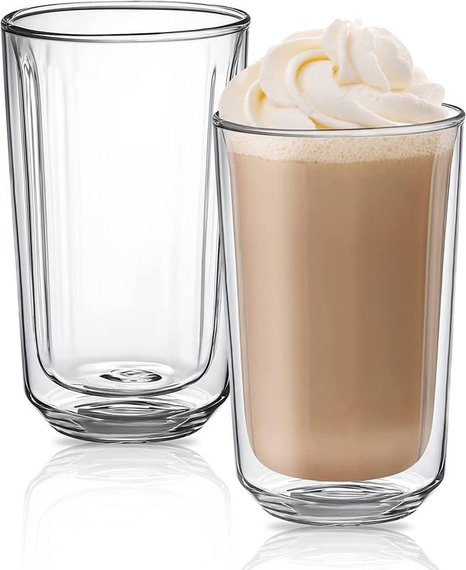 2 Pack 16 Oz Double Wall Glass Coffee Cup Large  Insulated C