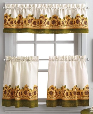  Nivel Y Cenefa De Cortina De Cocina Para Ventana De Jardin De Girasol, Amari...