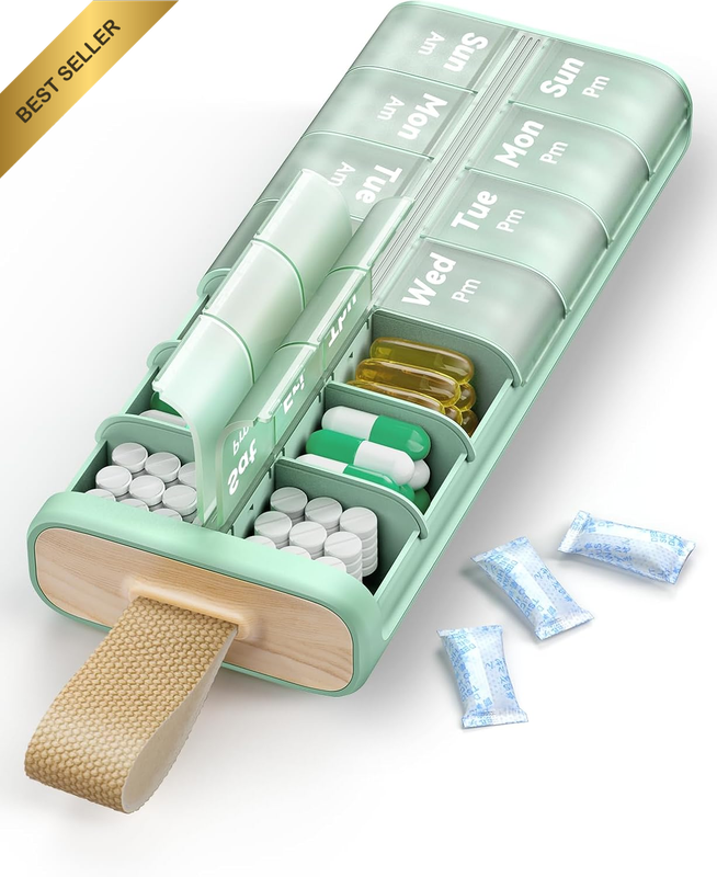 Weekly AM PM Pill Organizer 7 Day, Large 2 Times a Day Pill Box Case with Carry