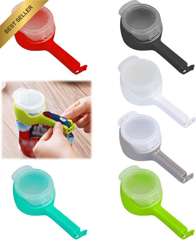 Bag Clips with Pour Spout, Food Bag Clips, Reusable Plastic Cap Sealer Clips – 6