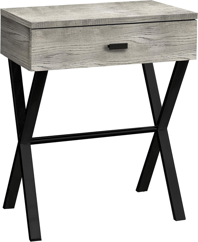TABLE-24 H/GREY RECLAIMED WOOD/BLACK METAL ACCENT, END TABLE, NIGHT STAND, Gray