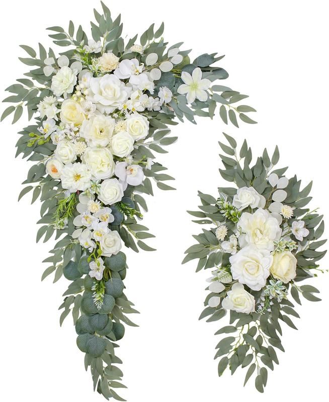Wedding Arch Flowers (Set of 2) Wedding Decor and Arch Draping Artificial Flower Arrangements Decorations for Reception,Welcome Sign and Ceremony Backdrop (White)