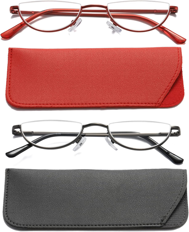 2 Pack Vintage Alloy Half Moon Reading Glasses Women Men Slim ...