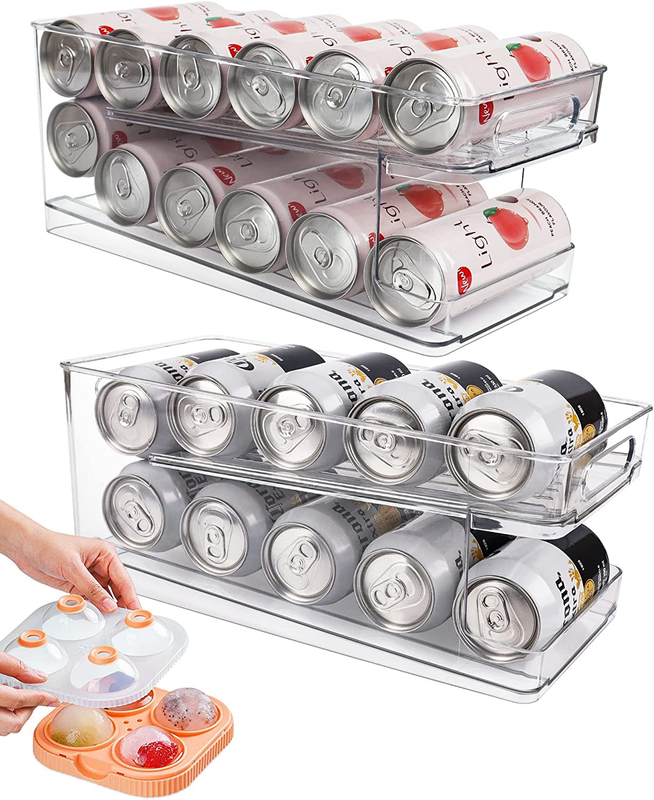 2 Pack Rolling Soda Can Dispenser for Refrigerator with 1 Pa