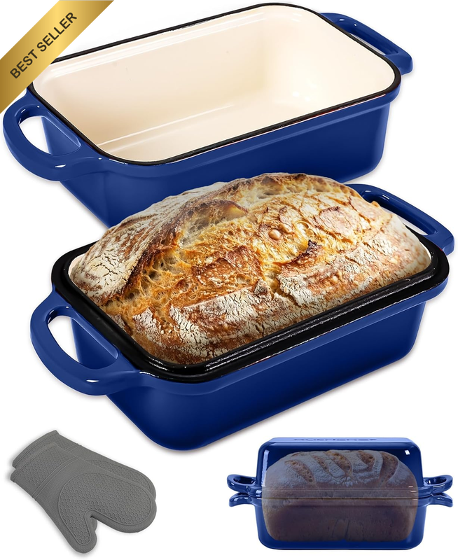 Enameled Cast Iron Loaf Pan with Lid 9X5 Bread Pan for Sourdough Bread Baking –