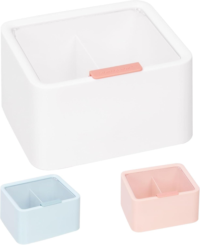 1 Pack White 2 Slot Plastic Cotton Swab Ball Holder, Cotton Pads Storage Caniste