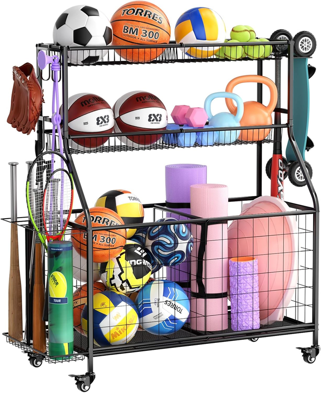 Toy And Gear Organization Rack YBING Rolling Sports Equipment Organizer ...