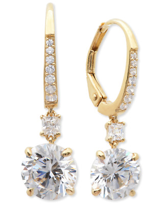 Authentic Crislu Brilliant Cut Drop Leverback Earrings in Gold Plating