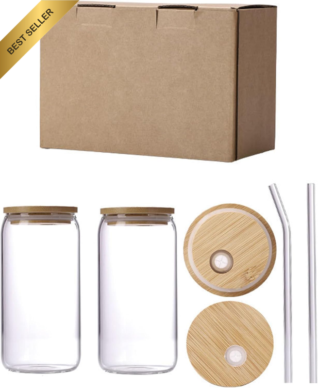 Drinking Glasses Cups with Lids and Straws，And Brushes - 16 Oz Mason Jar Cups Tu