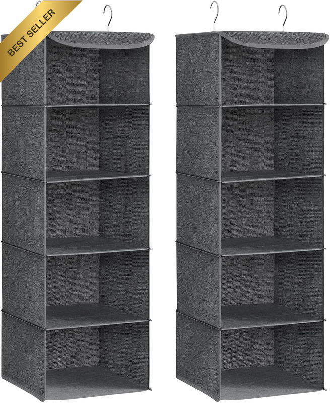 Hanging Organiser Metal Hooks and Bamboo Inserts Gray