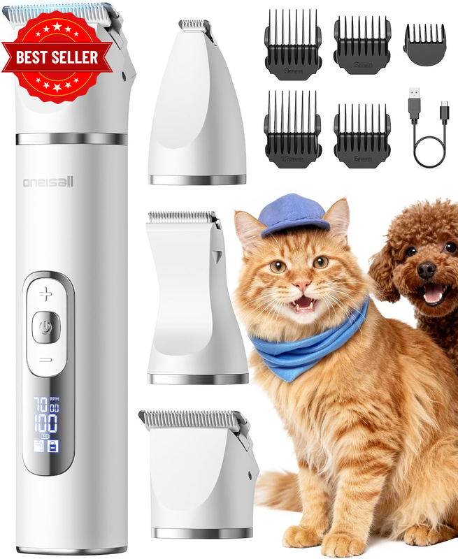 Quiet Cat Clippers for Matted Hair, 3 in 1 Cat Grooming Kit with LCD Display, Ha