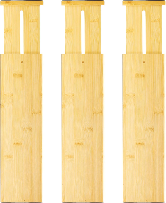 3 Pack Bamboo Drawer Dividers,Adjustable Clothes Drawer Organisers, (42.2-55.2Cm