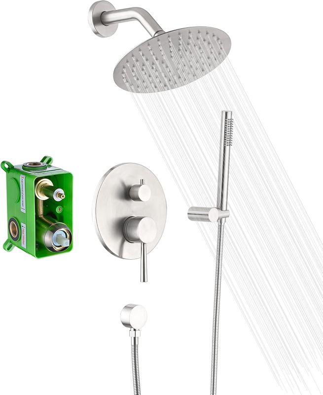 Wall Mounted Rainfall Shower System Brushed Nickel Shower Faucet Set with Handheld Sprayer and Valve