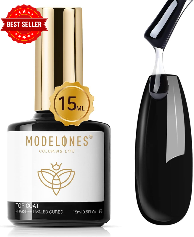 Gel Nail Polish Top Coat, 15Ml No Wipe, High Gloss Shiny Long Lasting Top Gel fo