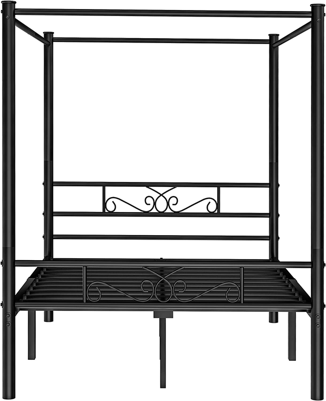 Queen Size Metal Canopy Bed Frame, Four-Poster Canopied Platform Bed Frame with