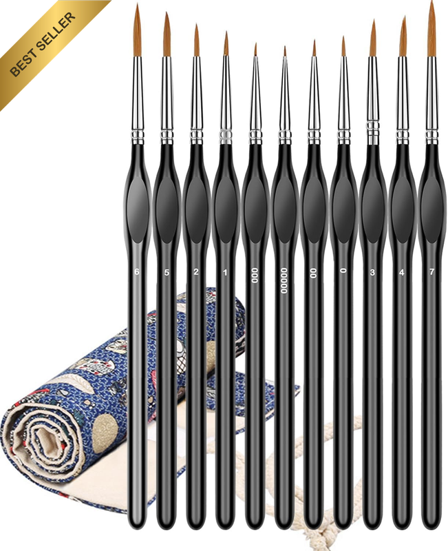 Professional Detail Paint Brushes Set – 11 Miniature Brushes for Acrylic, Waterc