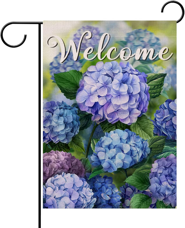 Welcome Spring Floral Flowers Garden Flag Double Sided, Hydrangea Decorative Yar